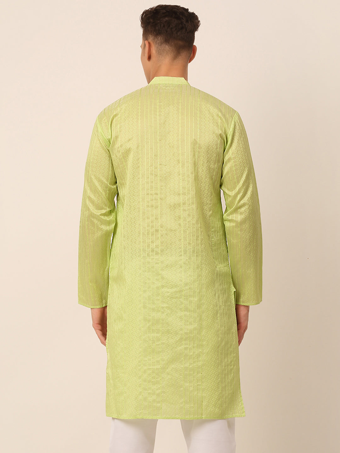 Men's Silk Blend Sequence Embroidered Kurta Only ( Ko 661 Green ) - Virat Fashions