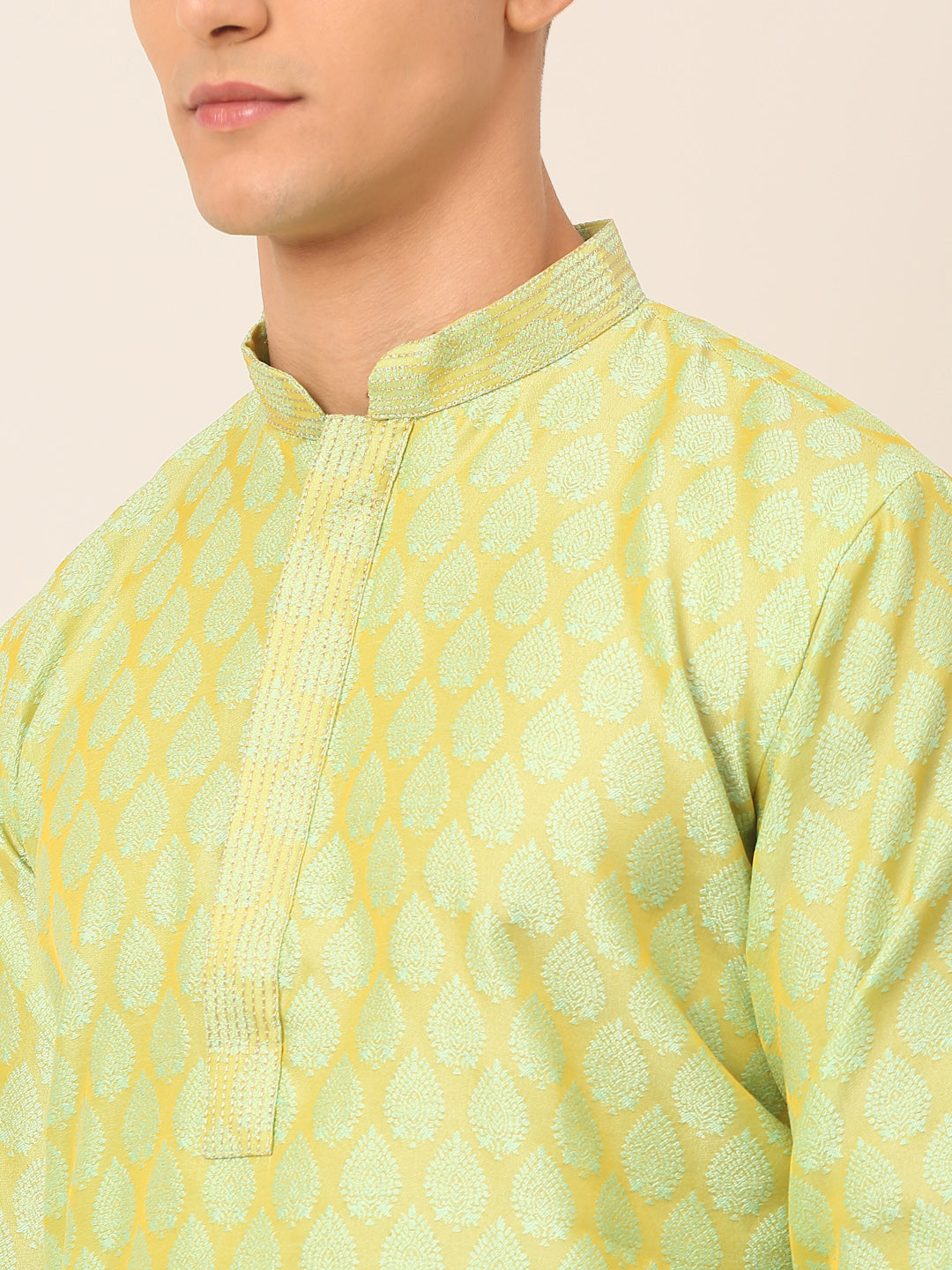 Men's Silk Blend Collar Embroidered Kurta Only ( Ko 663 Green ) - Virat Fashions
