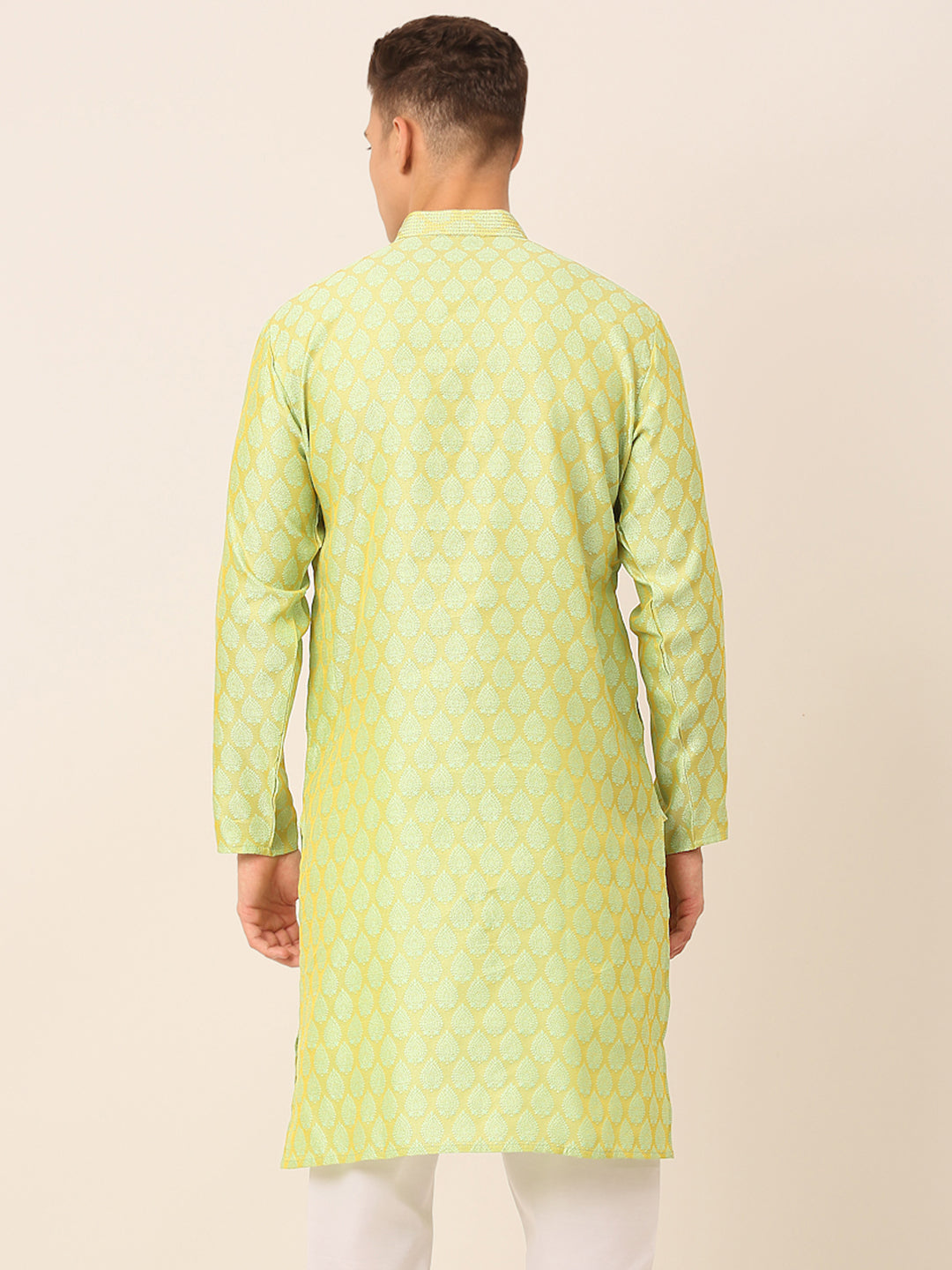 Men's Silk Blend Collar Embroidered Kurta Only ( Ko 663 Green ) - Virat Fashions
