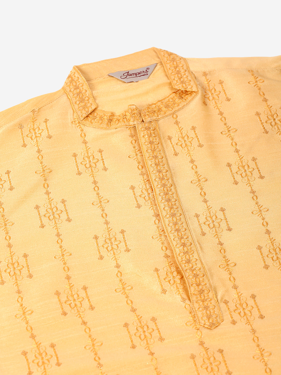 Men's Silk Blend Collar Embroidered Kurta Only ( Ko 665 Golden ) - Virat Fashions
