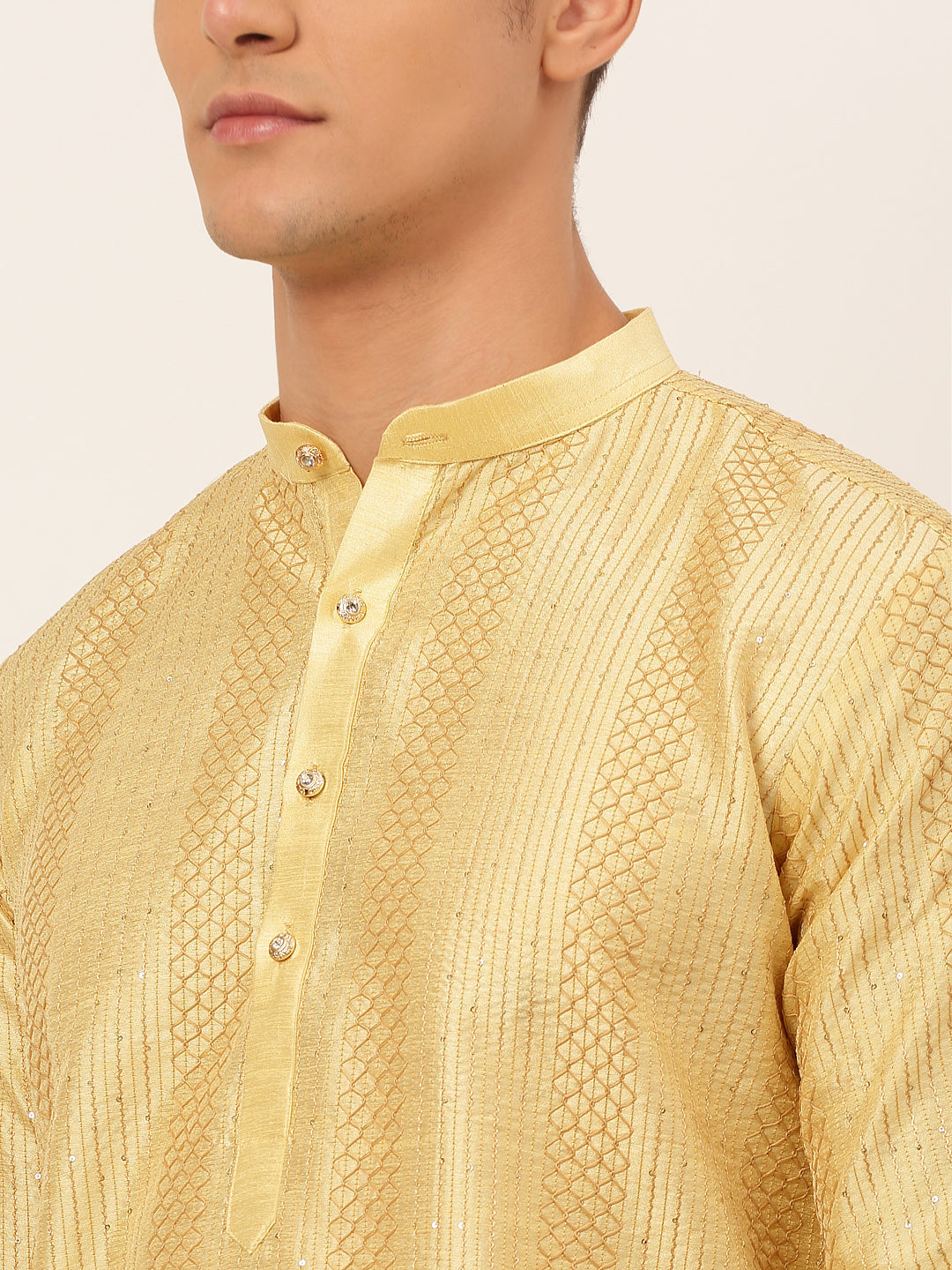 Men's Golden Embroiderd Kurta Only ( Ko 671 Golden ) - Virat Fashions