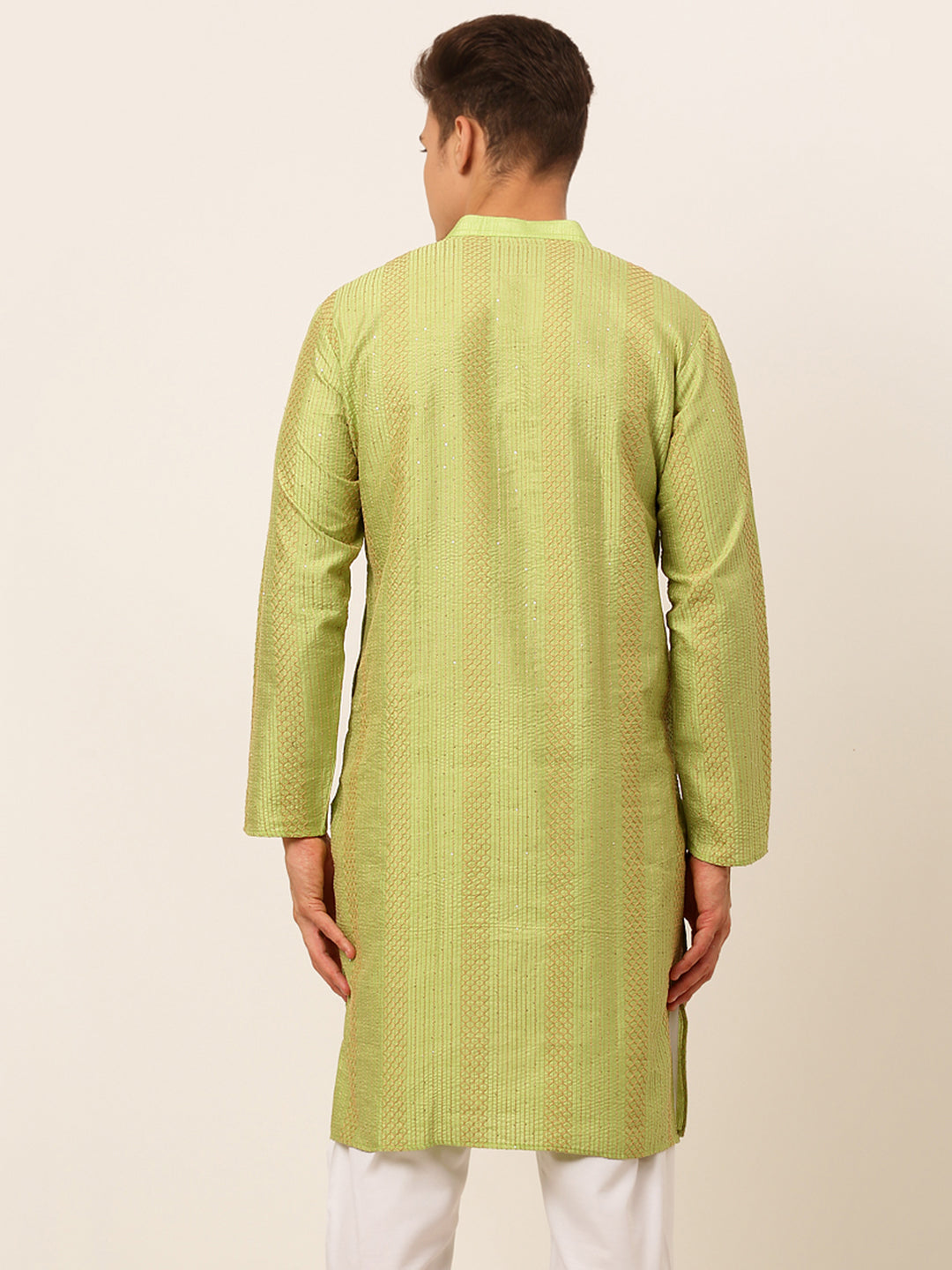 Men's Pista Green Embroiderd Kurta Only ( Ko 671 Pista ) - Virat Fashions
