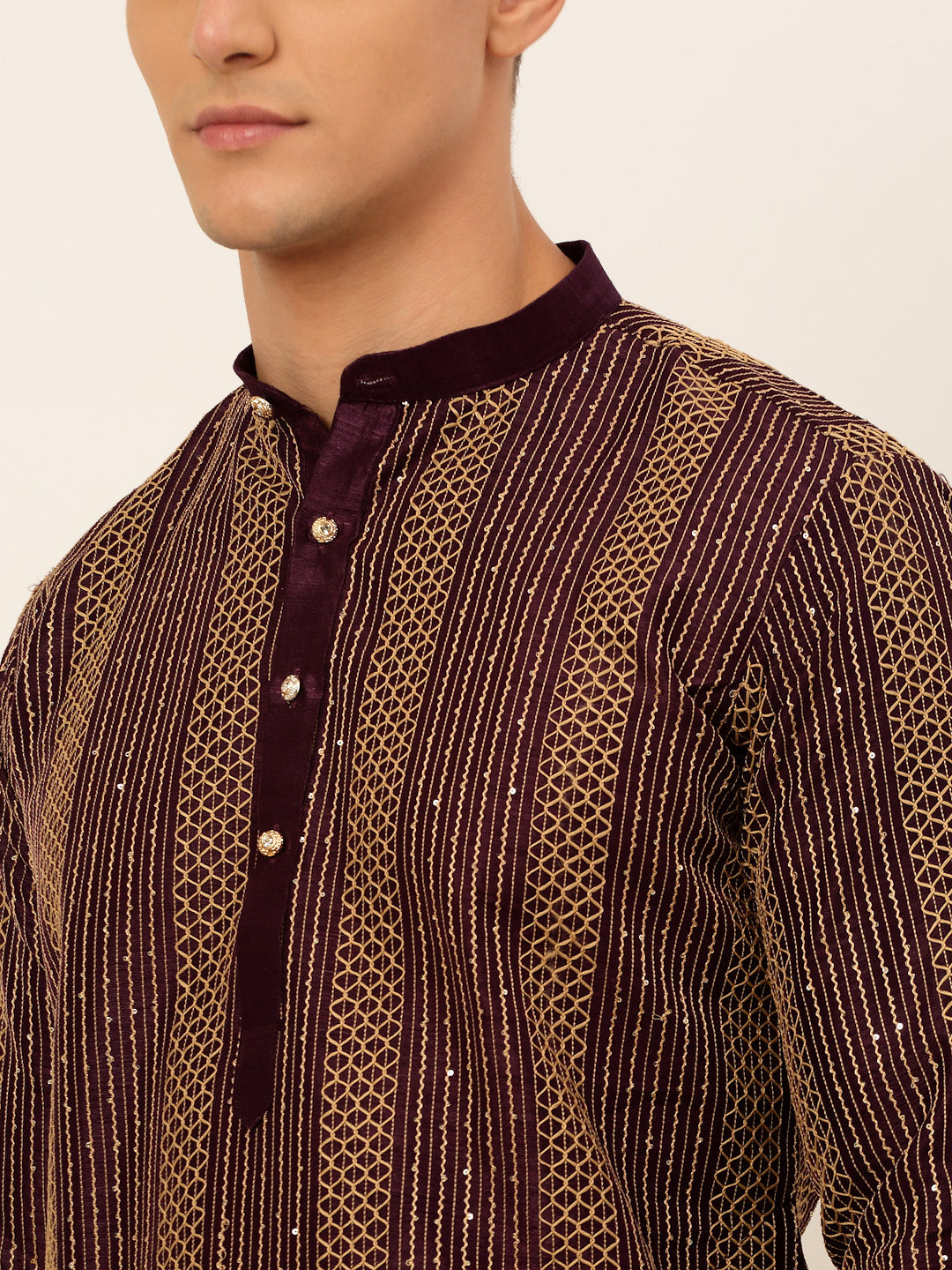 Men's Purple Embroiderd Kurta Only ( Ko 671 Purple ) - Virat Fashions