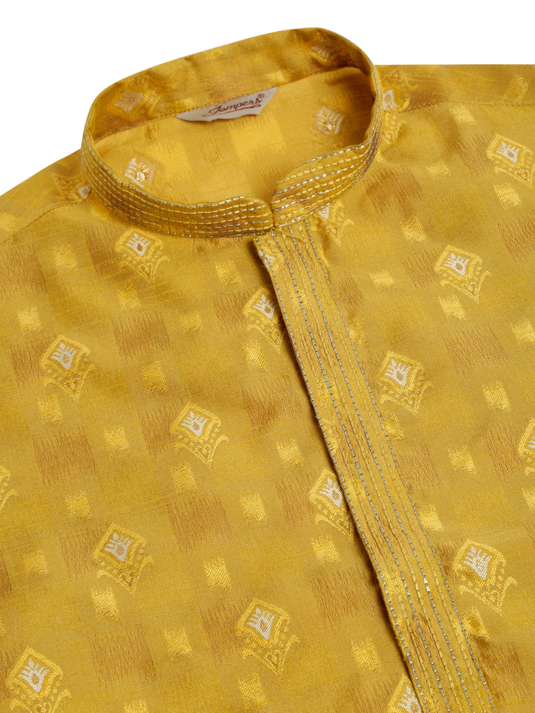Men's Mustard Collar Embroidered Woven Design Kurta Pyjama ( Ko 672 Mustard ) - Virat Fashions