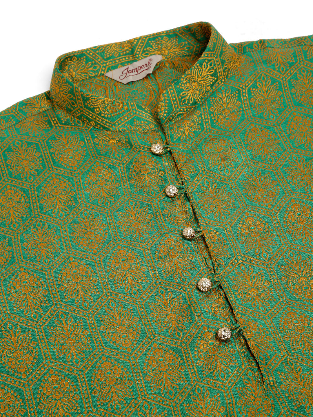 Men's Green And Golden Woven Design Kurta Only ( Ko 674 Green ) - Virat Fashions