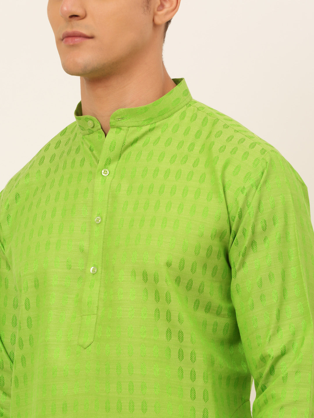 Men's Green Woven Design Kurta Only ( Ko 675 Green ) - Virat Fashions