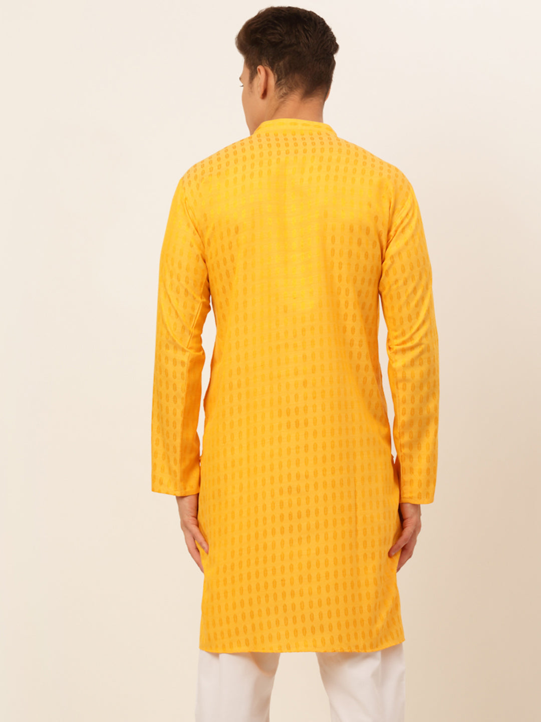 Men's Mustard Woven Design Kurta Only ( Ko 675 Mustard ) - Virat Fashions