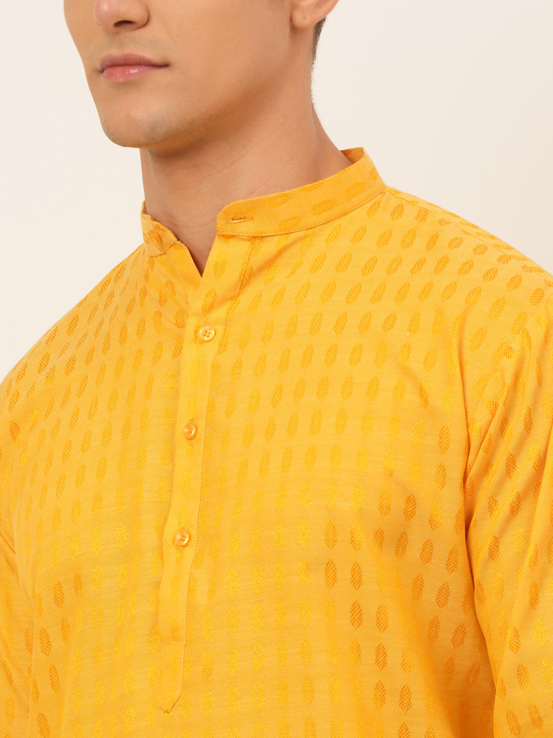 Men's Mustard Woven Design Kurta Only ( Ko 675 Mustard ) - Virat Fashions