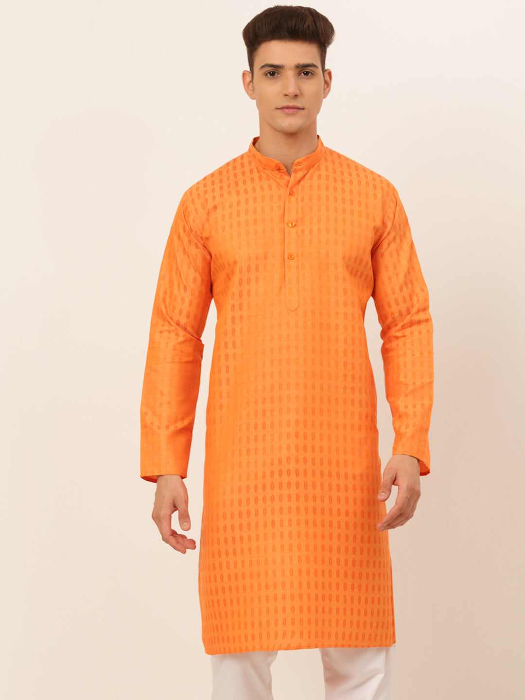 Men's Orange Woven Design Kurta Only ( Ko 675 Orange ) - Virat Fashions
