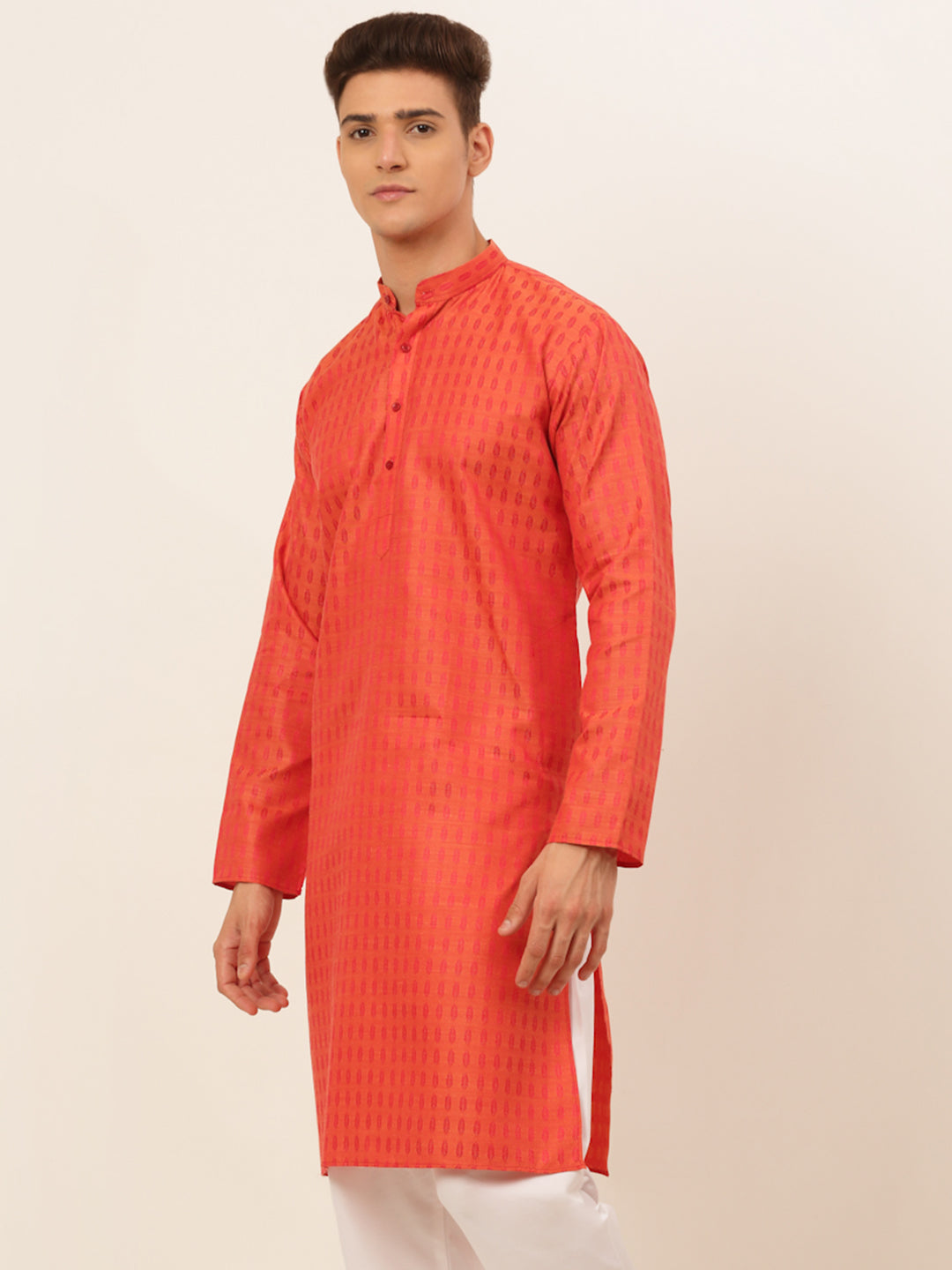 Men's Red Woven Design Kurta Only ( Ko 675 Red ) - Virat Fashions