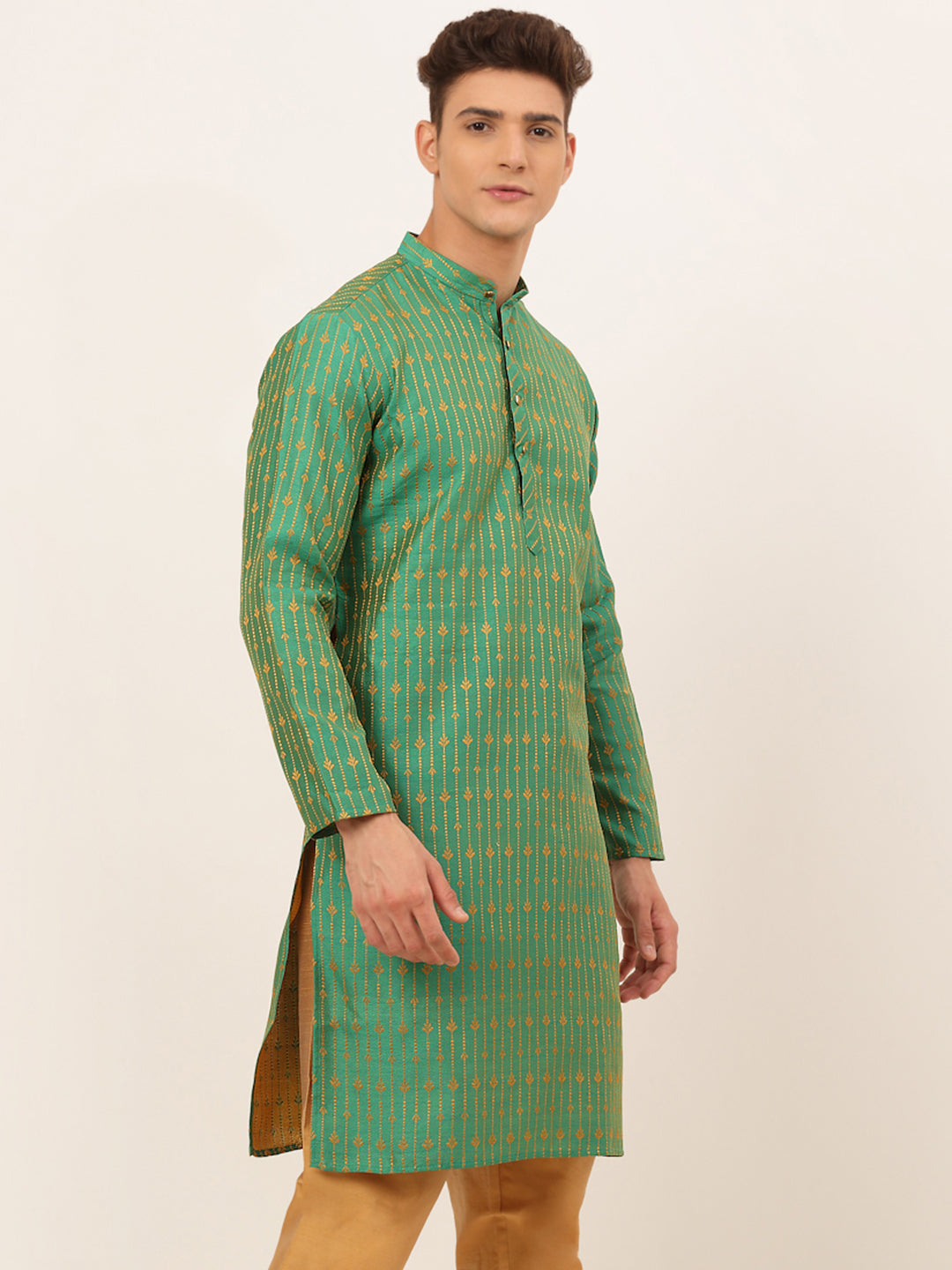 Men's Green Embroidered Kurta Only ( Ko 676 Green ) - Virat Fashions