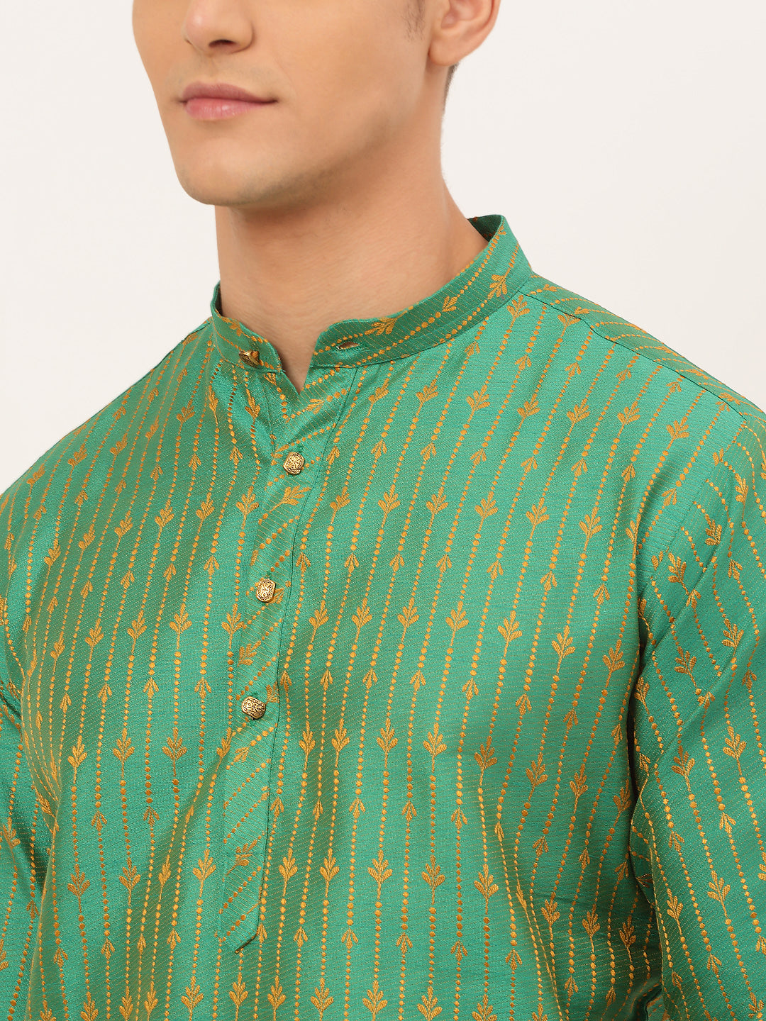 Men's Green Embroidered Kurta Only ( Ko 676 Green ) - Virat Fashions