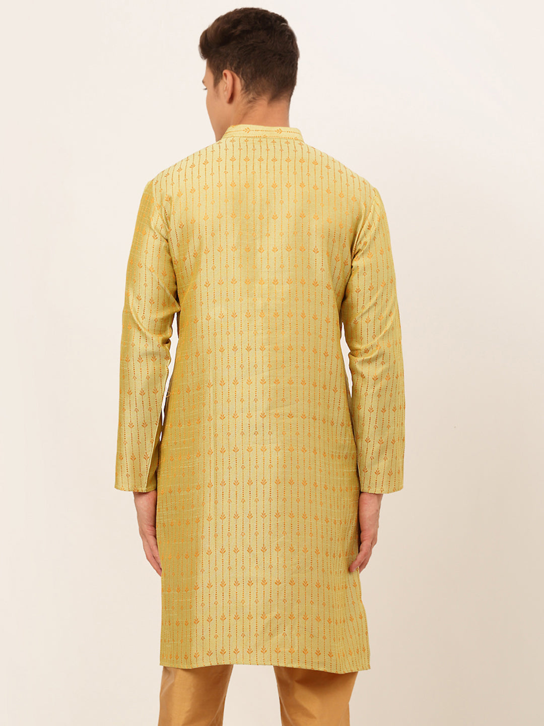 Men's Yellow Embroidered Kurta Only ( Ko 676 Yellow ) - Virat Fashions
