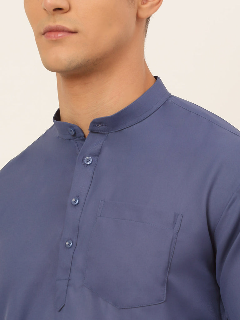 Men's Blue Solid Cotton Short Kurta ( Ko 677 Blue )