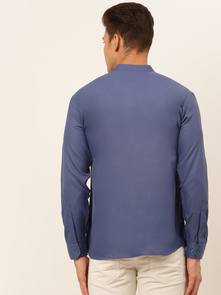 Men's Blue Solid Cotton Short Kurta ( Ko 677 Blue )