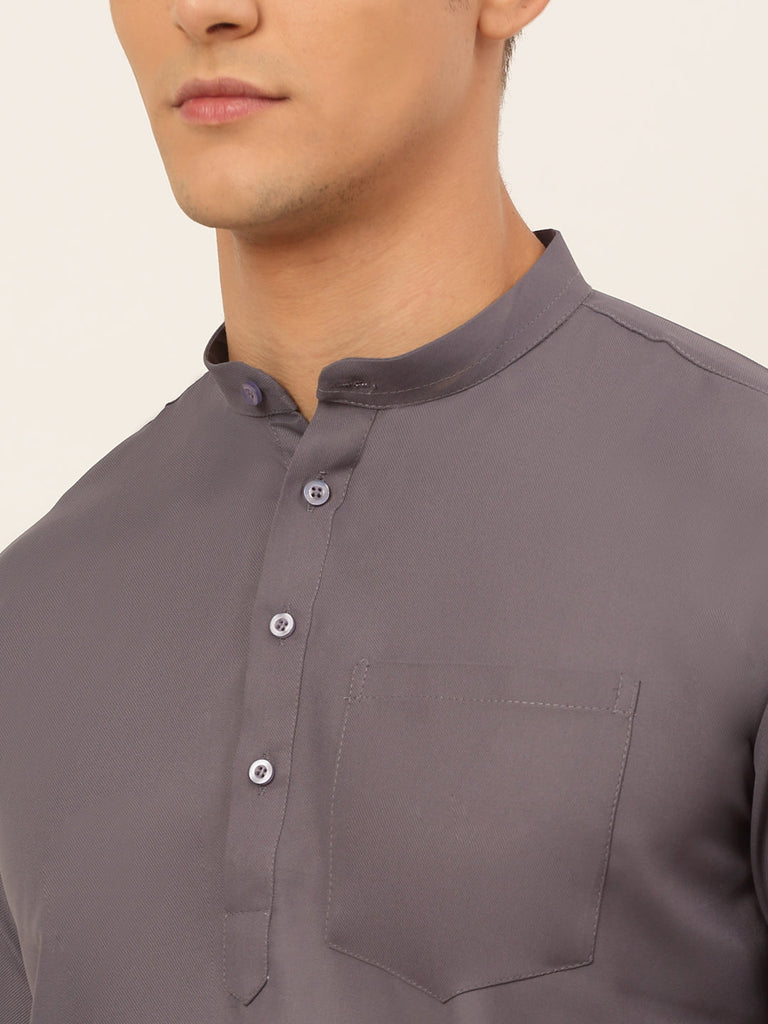 Men's Grey Solid Cotton Short Kurta ( Ko 677 Grey )