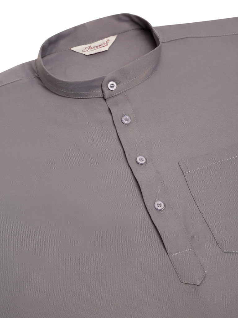 Men's Grey Solid Cotton Short Kurta ( Ko 677 Grey )