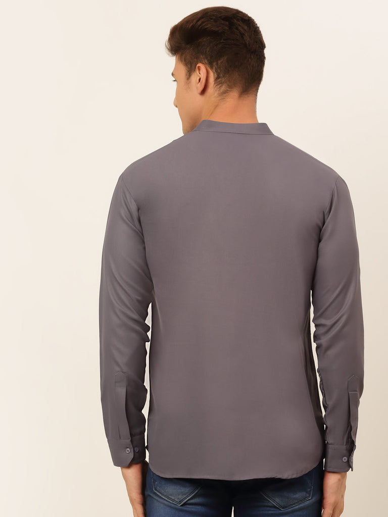 Men's Grey Solid Cotton Short Kurta ( Ko 677 Grey )