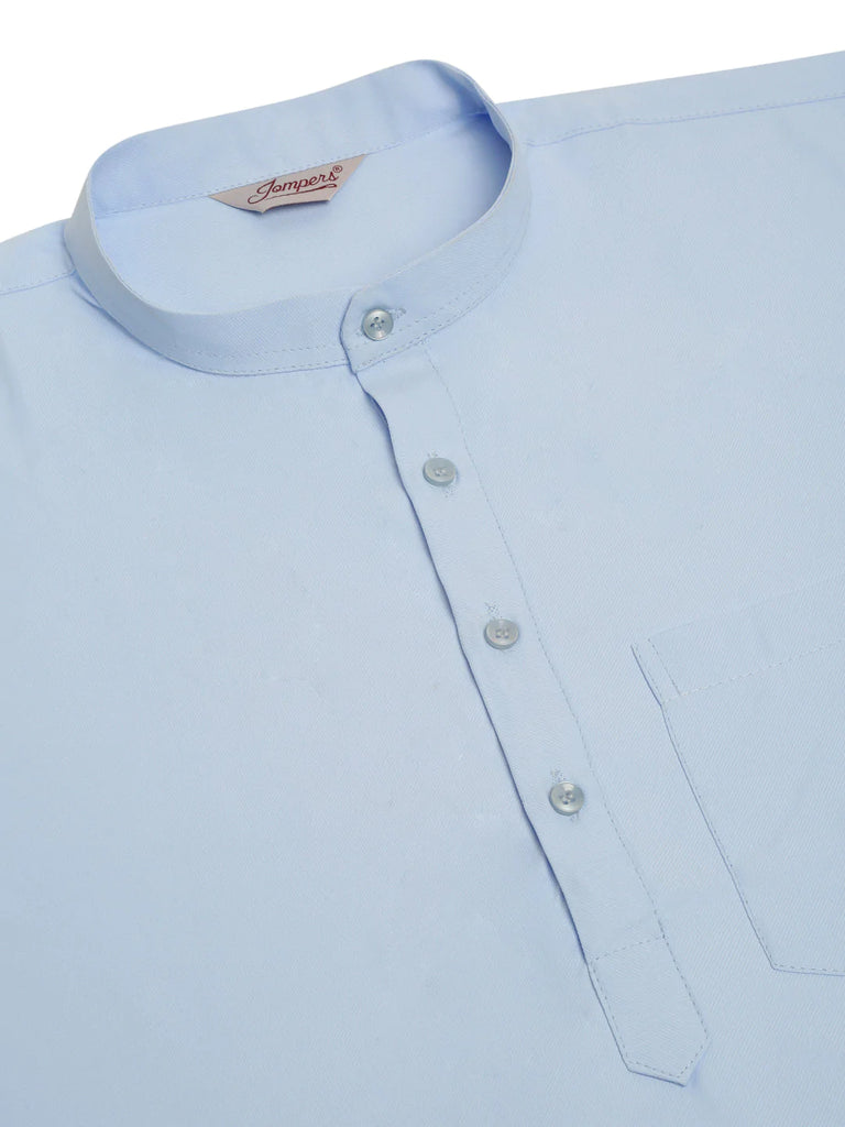 Men's Light-Blue Solid Cotton Short Kurta ( KO 677 Light-Blue )