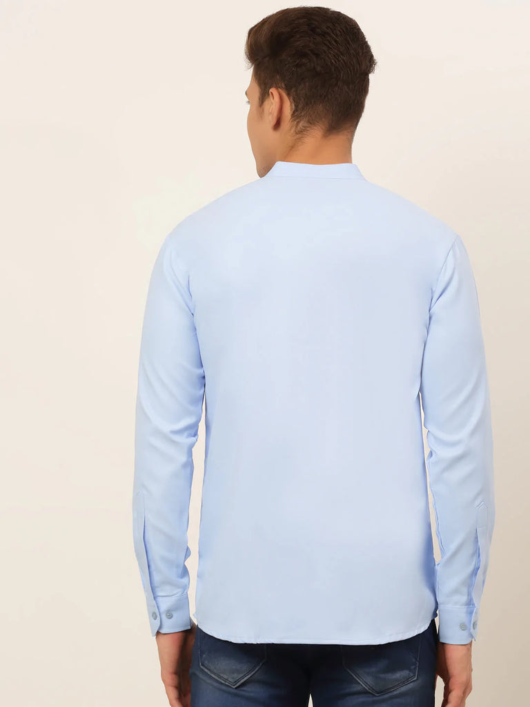 Men's Light-Blue Solid Cotton Short Kurta ( KO 677 Light-Blue )
