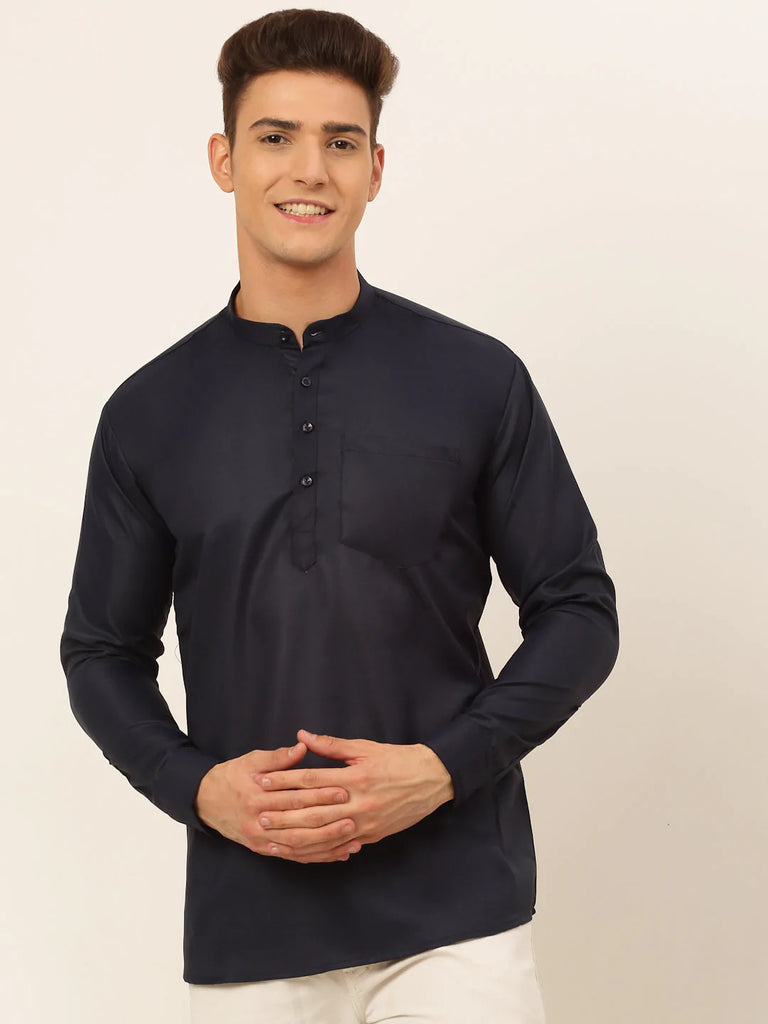 Men's Navy-Blue Solid Cotton Short Kurta ( KO 677 Navy )