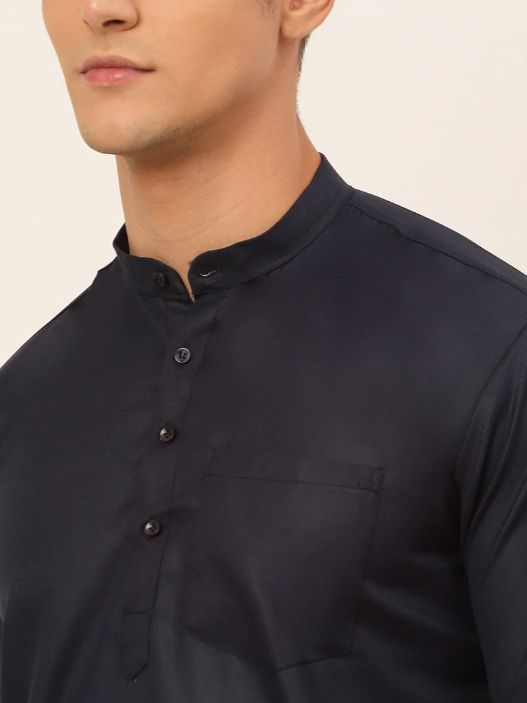 Men's Navy-Blue Solid Cotton Short Kurta ( KO 677 Navy )