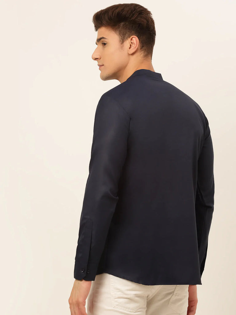 Men's Navy-Blue Solid Cotton Short Kurta ( KO 677 Navy )