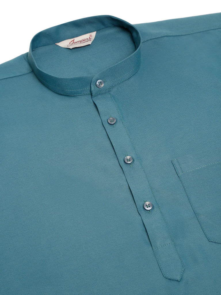 Men's Teal Blue Solid Cotton Short Kurta ( KO 677 Teal )