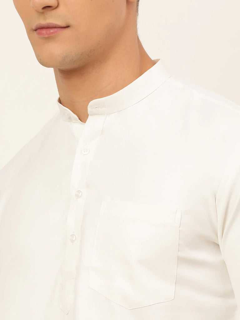 Men's White Solid Cotton Short Kurta ( KO 677 White )