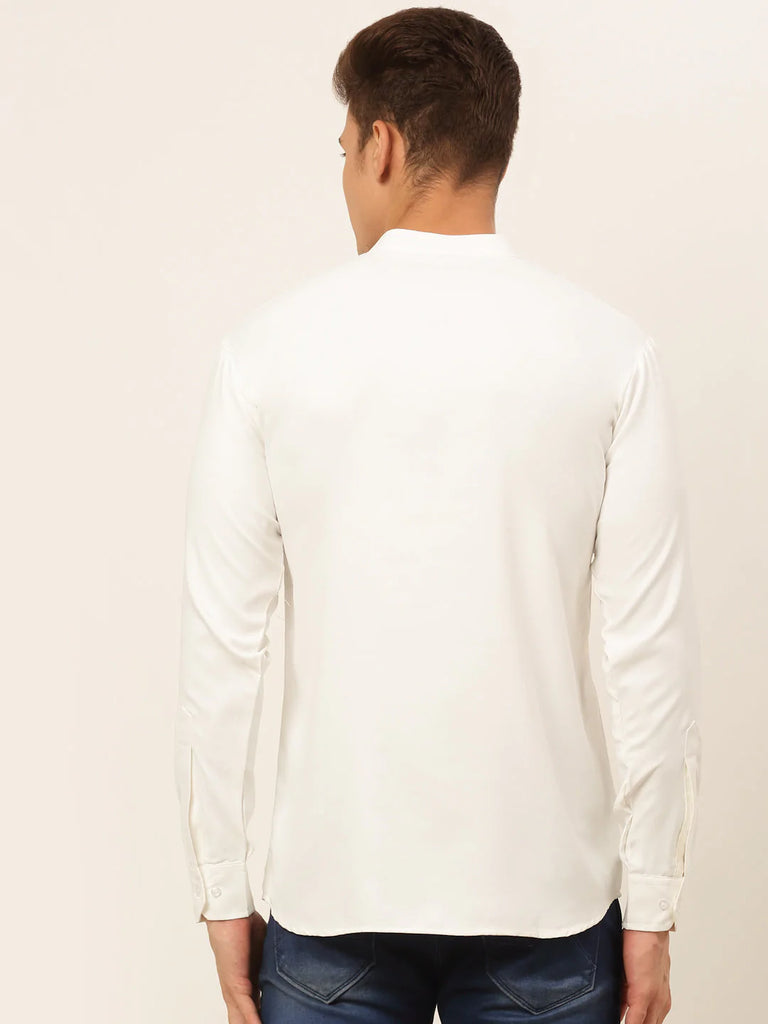 Men's White Solid Cotton Short Kurta ( KO 677 White )