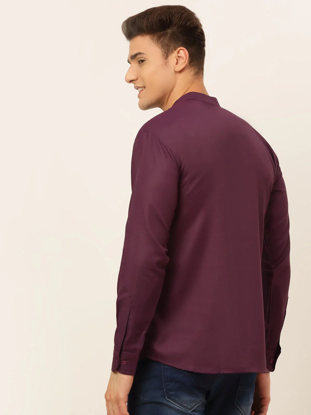 Men's Purple Solid Cotton Short Kurta ( KO 677 Wine ) - Virat Fashions
