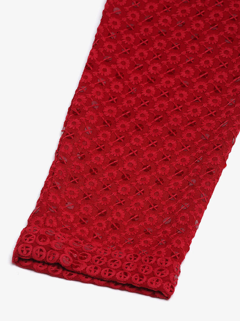 Men's Maroon Chikankari Embroidered and Sequence Kurta Only ( KO 678 Maroon )