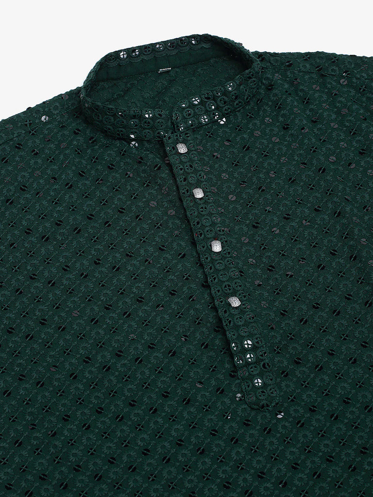 Men's Olive Green Chikankari Embroidered and Sequence Kurta Only ( KO 678 Olive )