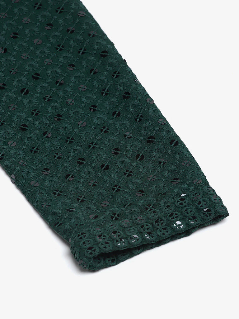 Men's Olive Green Chikankari Embroidered and Sequence Kurta Only ( KO 678 Olive )