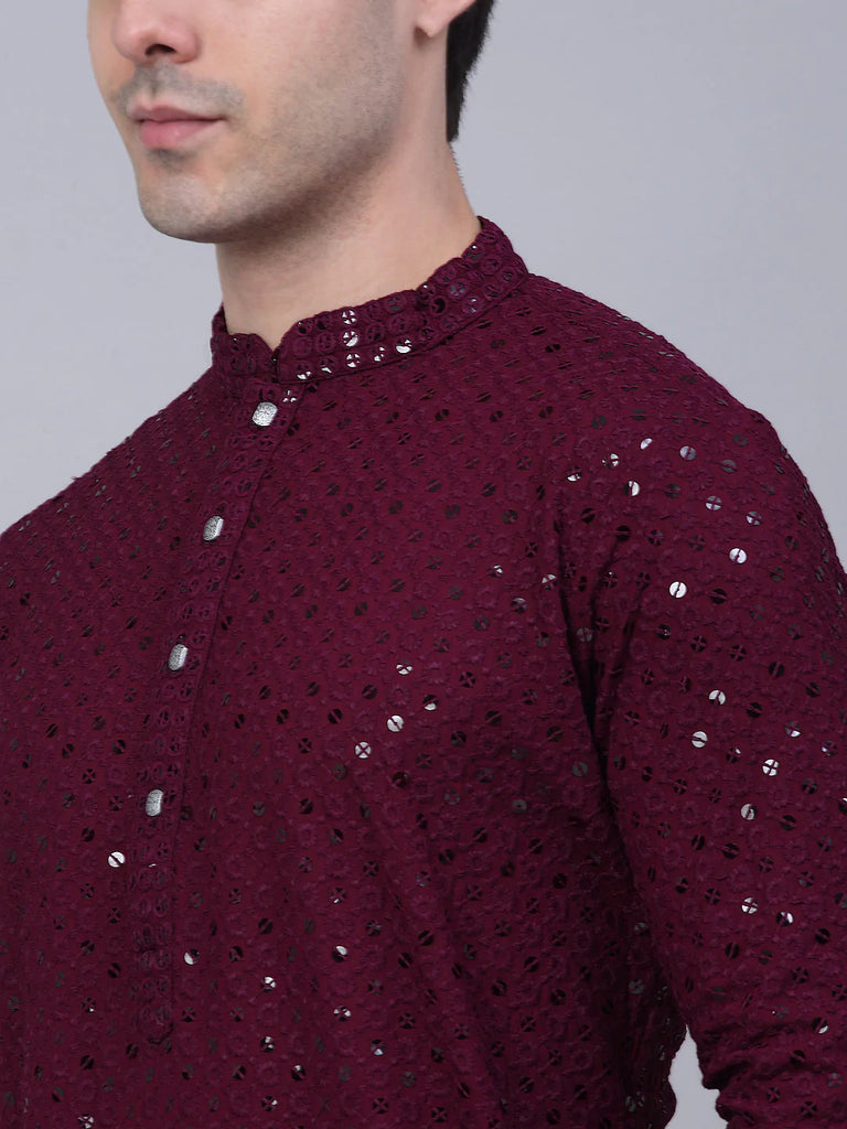 Men's Purple Chikankari Embroidered and Sequence Kurta Only ( KO 678 Purple )