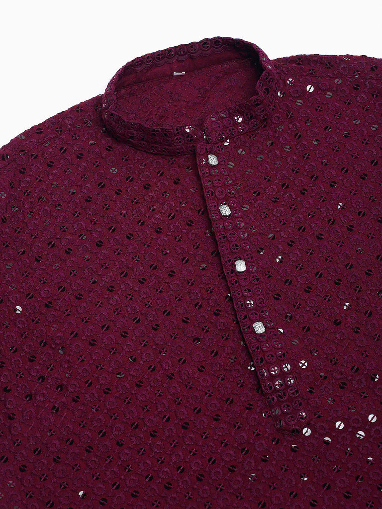 Men's Purple Chikankari Embroidered and Sequence Kurta Only ( KO 678 Purple )