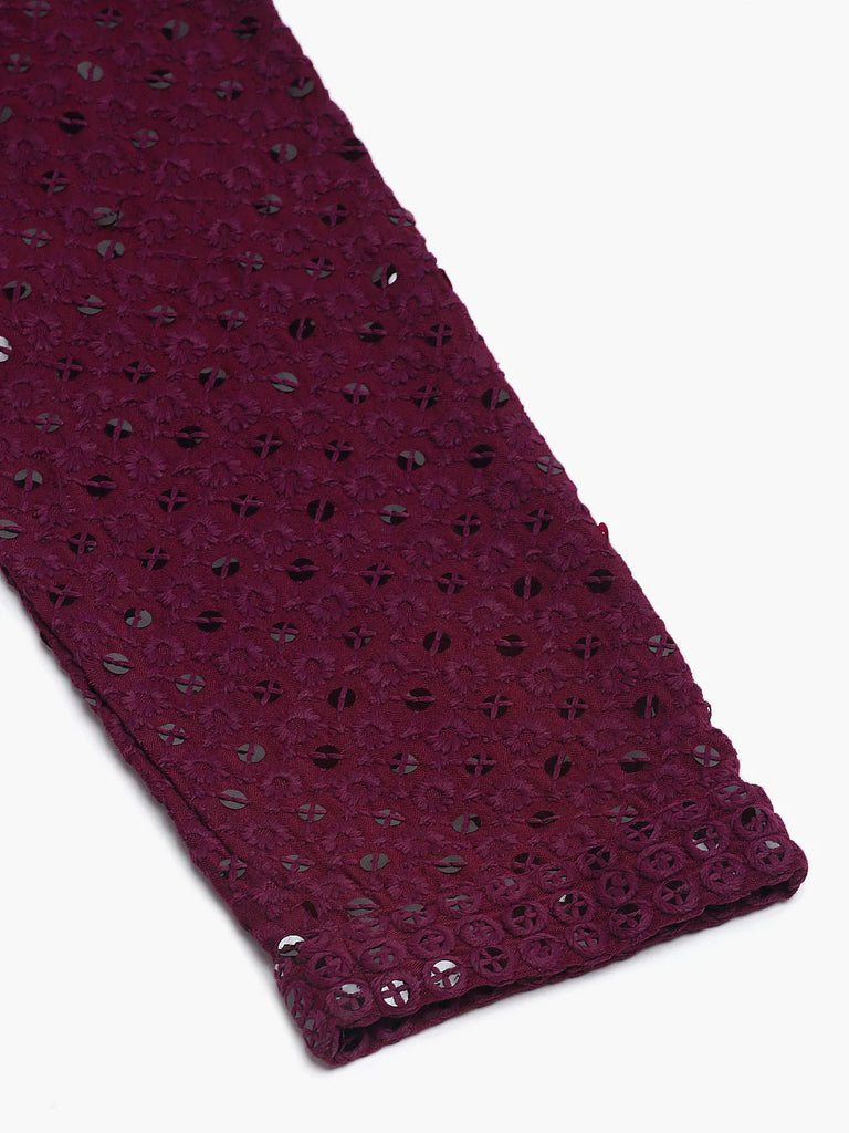 Men's Purple Chikankari Embroidered and Sequence Kurta Only ( KO 678 Purple )