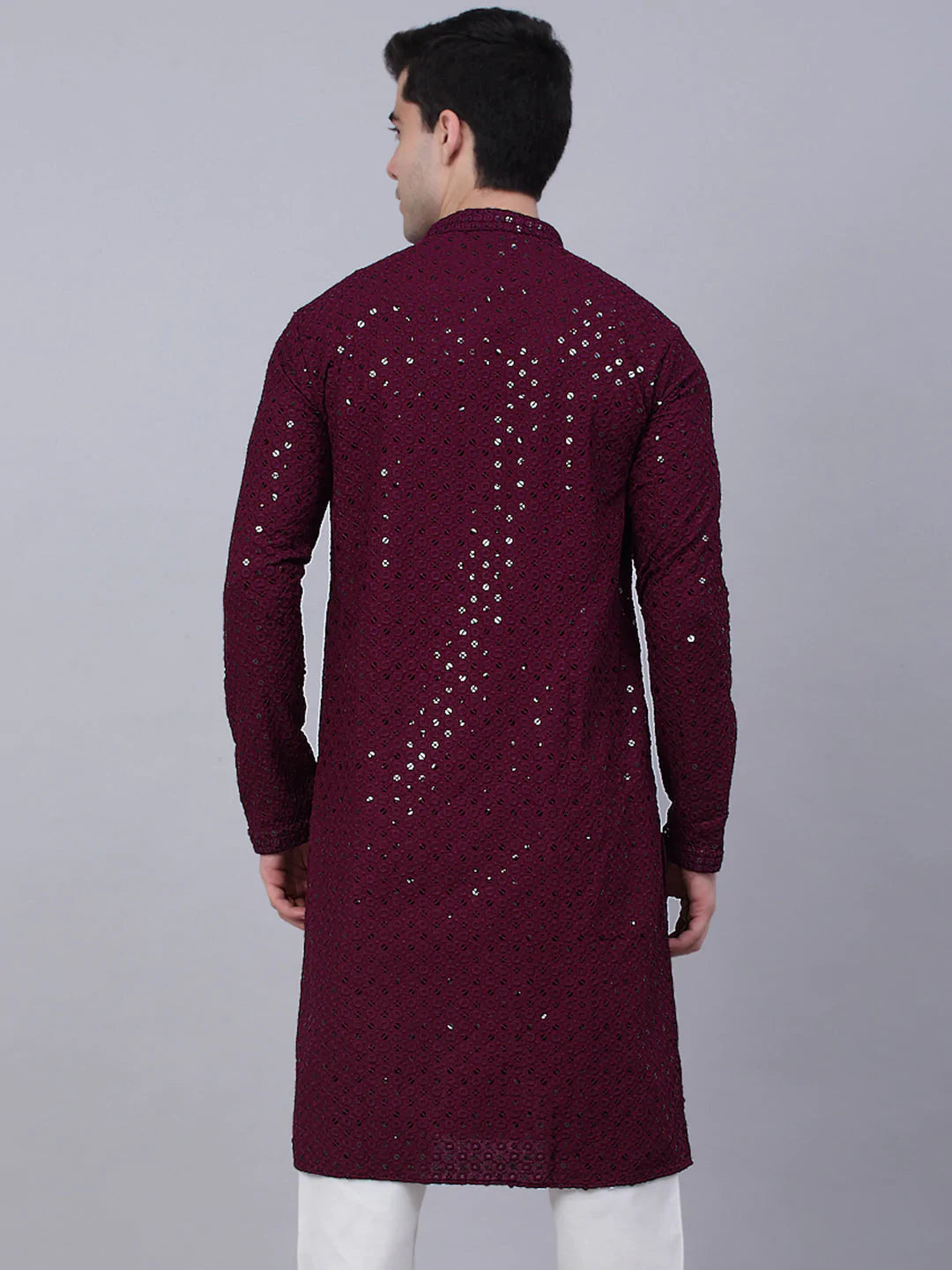 Men's Purple Chikankari Embroidered and Sequence Kurta Only ( KO 678 Purple ) - Virat Fashions