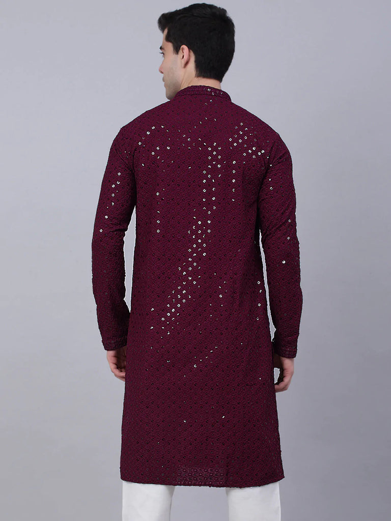 Men's Purple Chikankari Embroidered and Sequence Kurta Only ( KO 678 Purple )