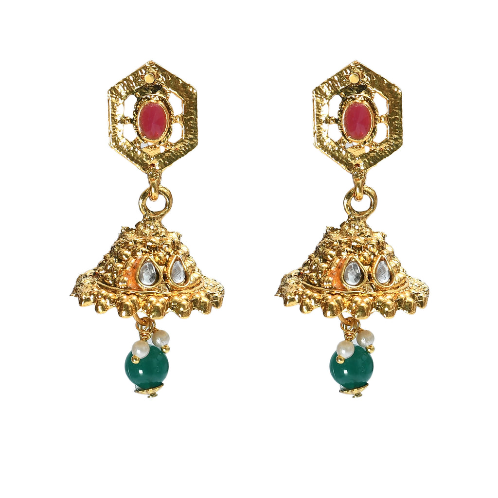 Kamal Johar Gold-Plated Chokar Jaipuri Necklace Multi color with Ear