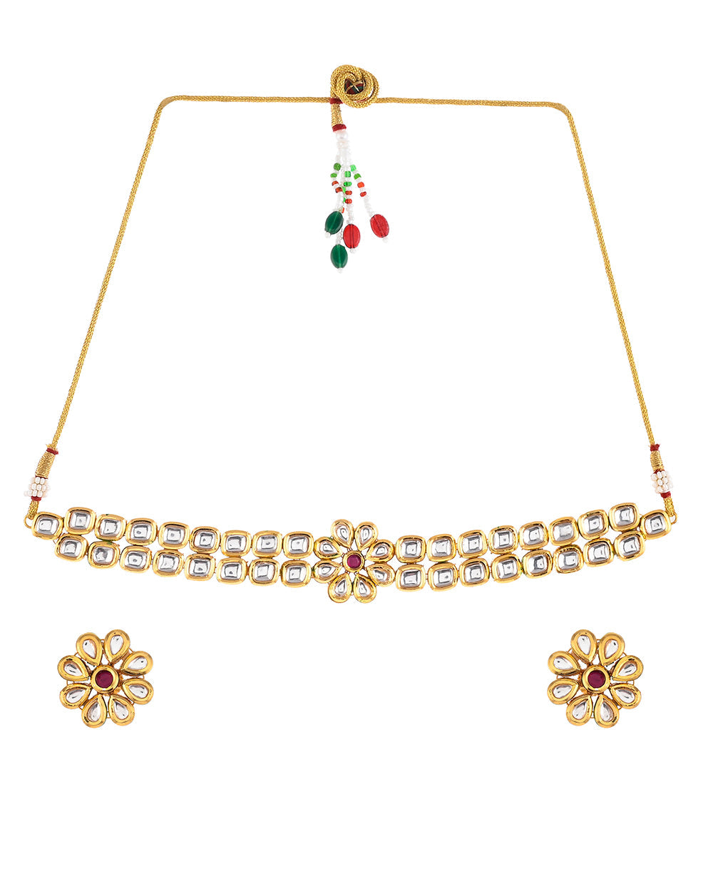 Women's Kundan Elegance Floral Choker Jewellery Set - Voylla
