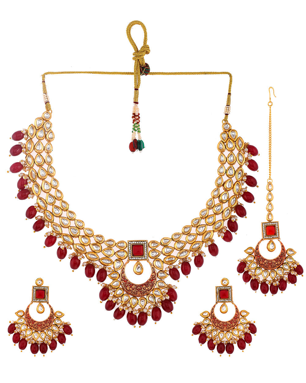 Women's Kundan Elegance Red Stones Jewellery Set - Voylla