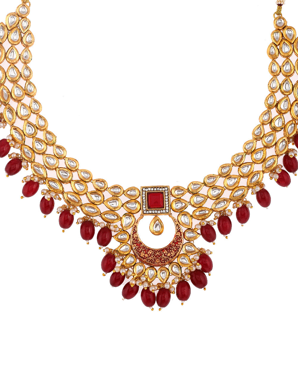 Women's Kundan Elegance Red Stones Jewellery Set - Voylla