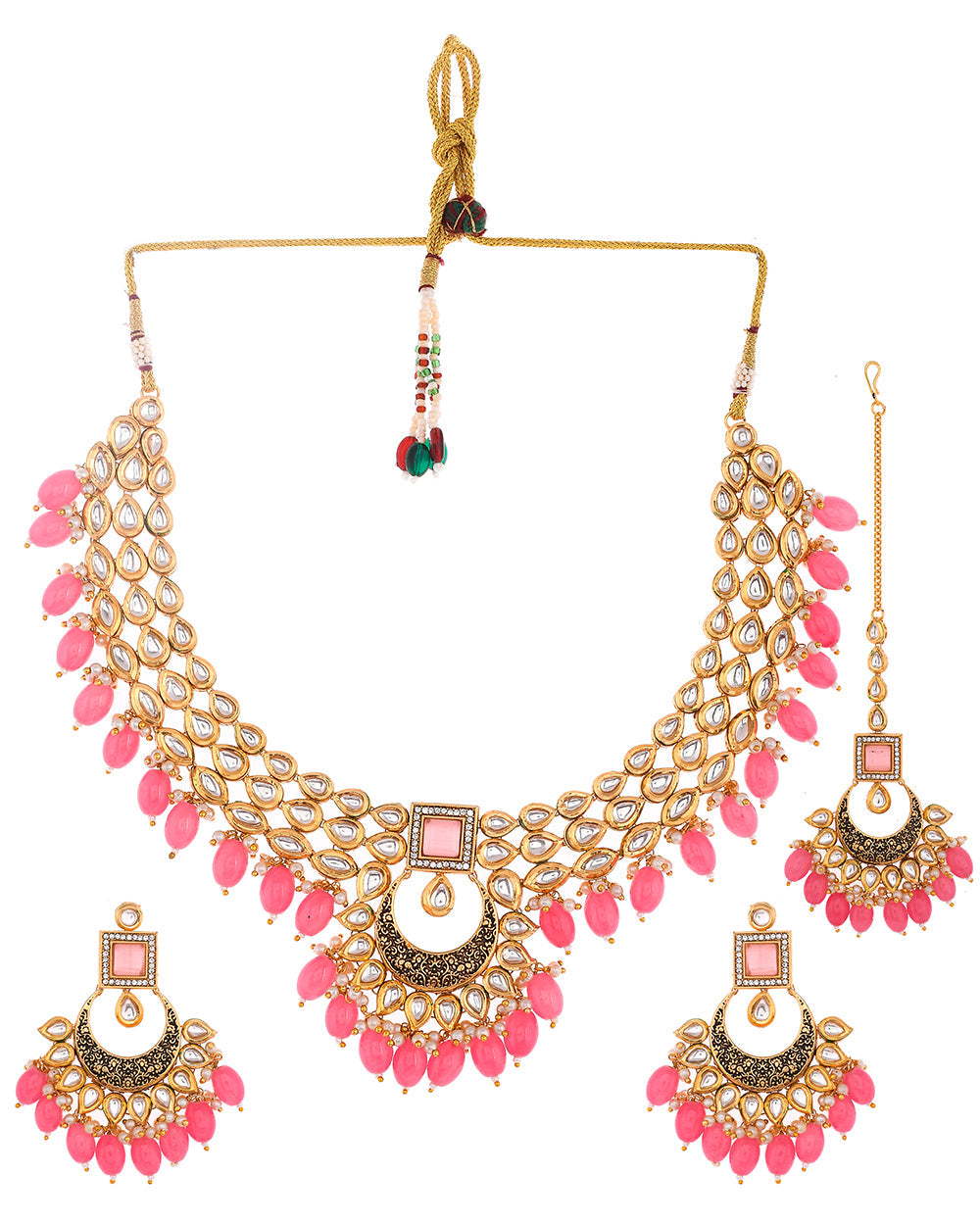 Women's Kundan Elegance Pink Stones Jewellery Set - Voylla