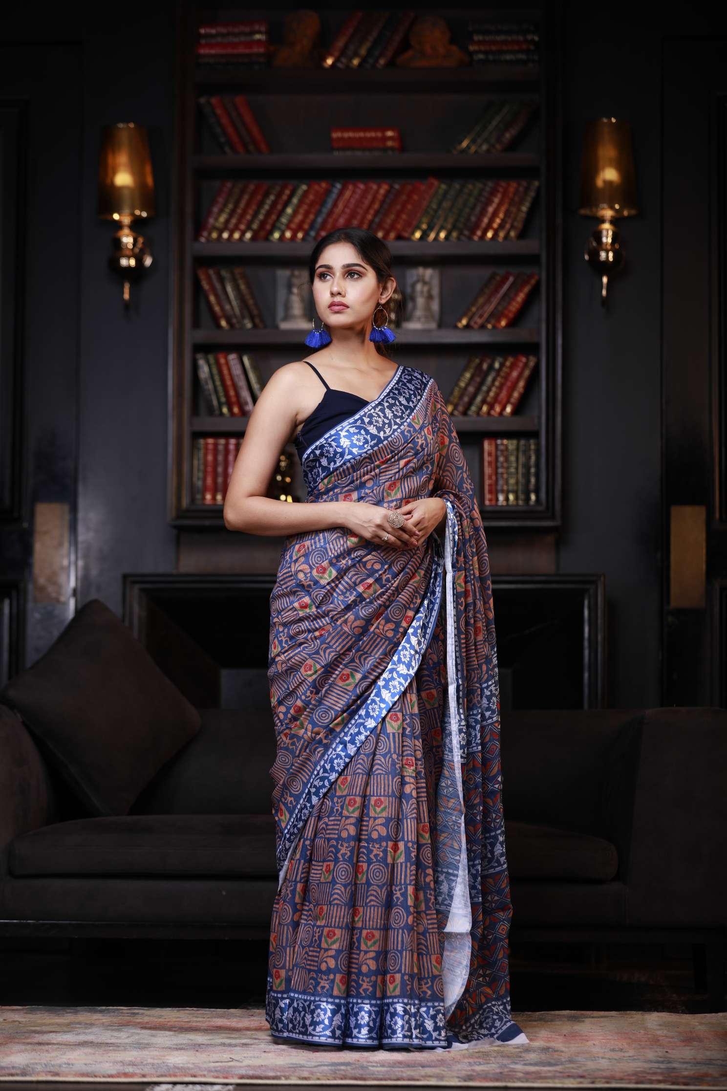 Women's Steel Blue Digital Printed Digital Printed Saree - Karagiri