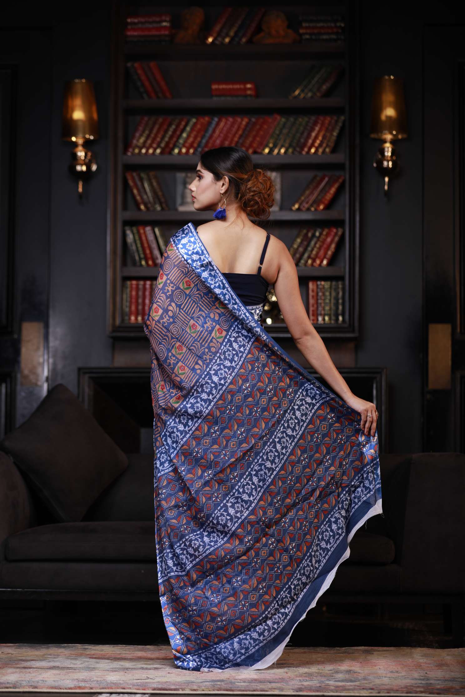 Women's Steel Blue Digital Printed Digital Printed Saree - Karagiri