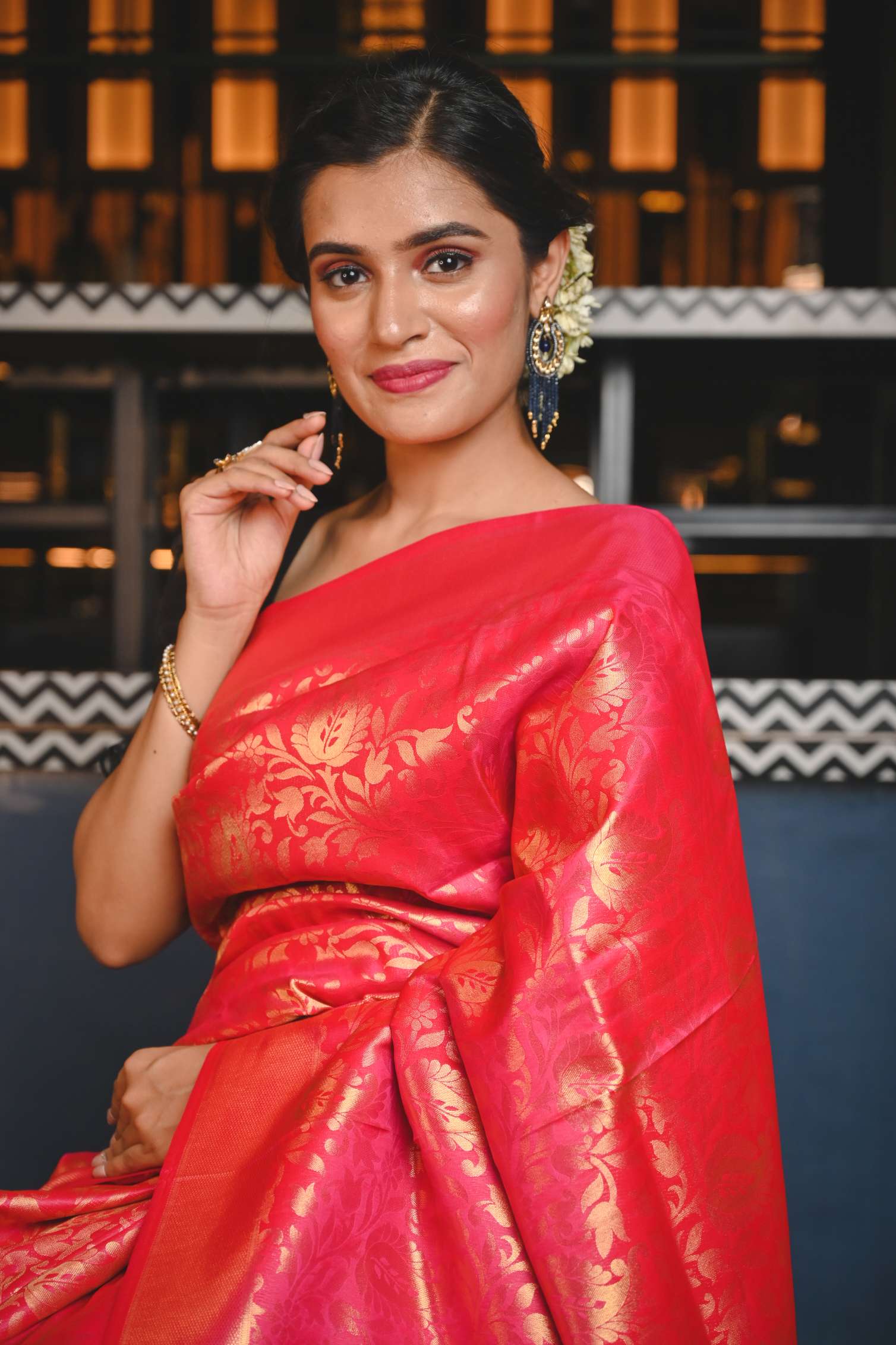 Women's Ruby Pink Kanjivaram Saree - Karagiri