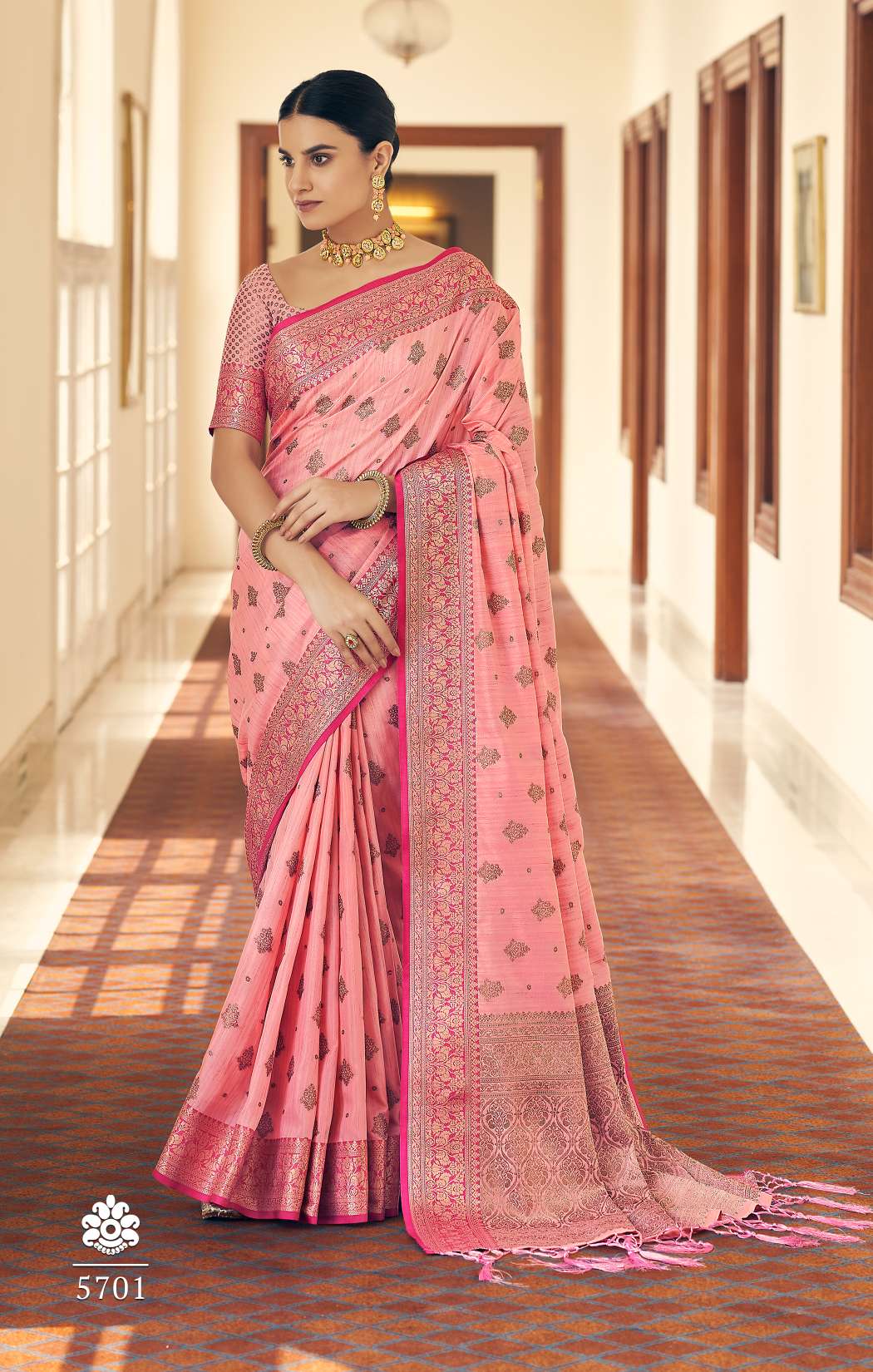 Women's Flamingo Pink South Silk Saree - Karagiri