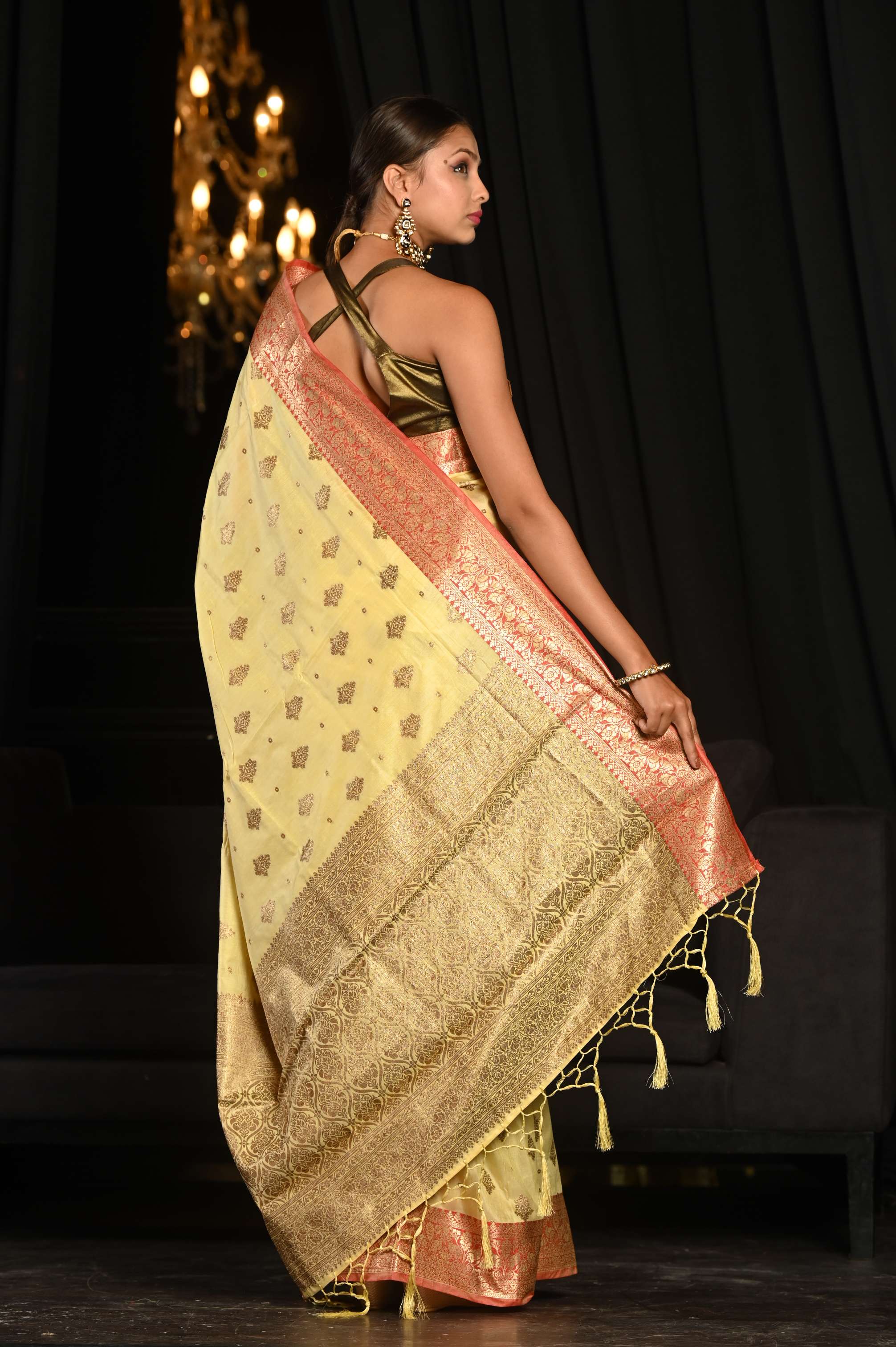 Women's Blonde Yellow South Silk Saree - Karagiri