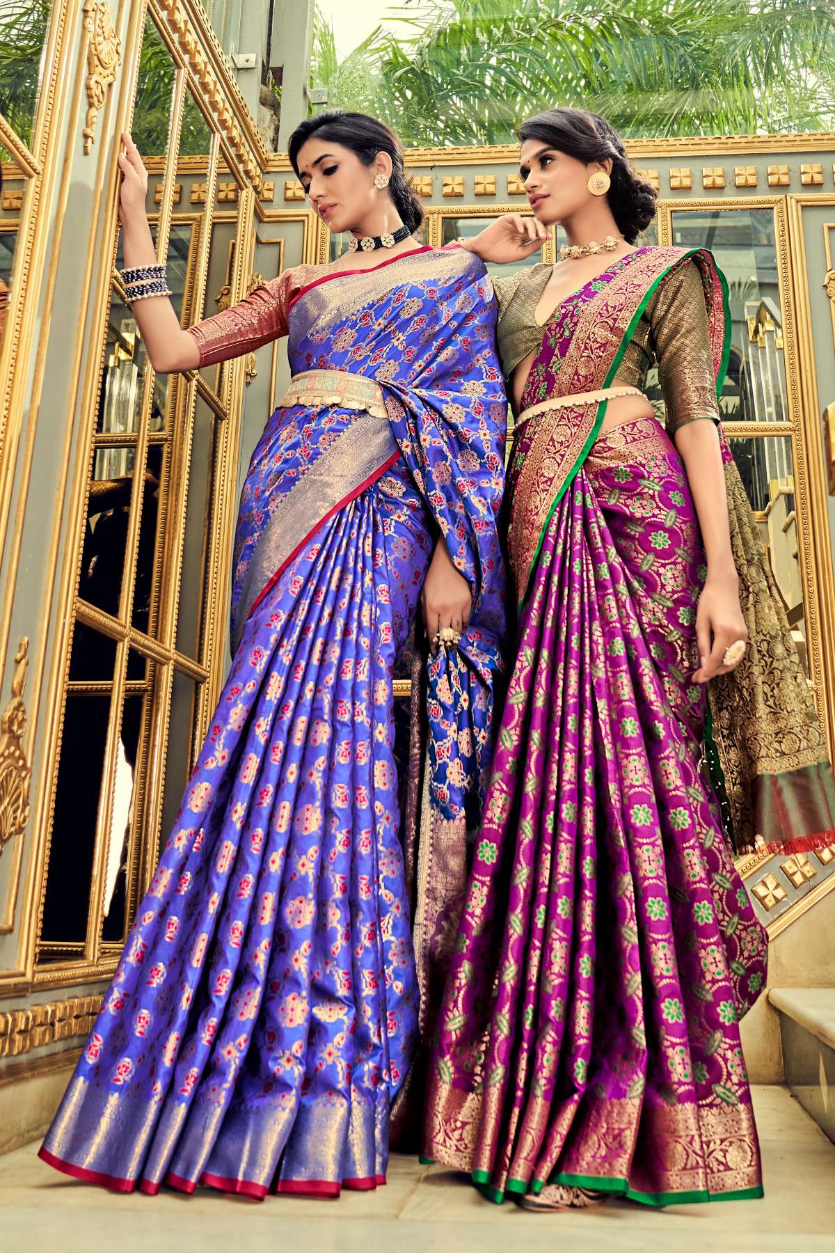 Women's Indigo Blue Banarasi Saree - Karagiri